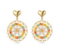 XFSRG Boho Ohrringe Hängend für Damen Mädchen Handgewebter Kristall Ohrring Runde Reisperlen Ohrringe Eleganter Hingucker Frauen Modischer Schmuck (Bunt)