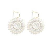 XFSRG Boho Perlen Ohrringe Handgewebt im Ethno Stil Rundes Design 5 cm Lang Federleicht Kombinierbar zu Jeans und Kleidern für Damen und Alltag (Weiß)