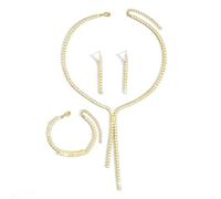 XFSRG Braut Hochzeitsschmuck Set Strass Brautschmuck Halsketten und Ohrringe Armband Set Prom Formeller Modeschmuck für Mädchen (Gold)