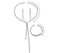 XFSRG Braut Hochzeitsschmuck Set Strass Brautschmuck Halsketten und Ohrringe Armband Set Prom Formeller Modeschmuck für Mädchen (Silber)