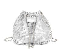 XFSRG Clutch Damen Glitzer Pailletten Strassstein Klein Elegant Abendtasche Handtasche mit Kette für Prom Hochzeit Party Bankett (Silber)