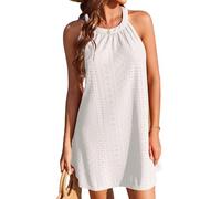 XFSRG Damen Kleider Freizeit Einfarbig Bikini Cover Up Ärmellos Strandkleid Kurze Kleid A Linie Jerseykleid Beach Mini Dress Beachwear (Weiß XL)