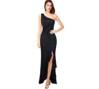 XFSRG Damen Kleider Sexy One Shoulder Cocktailkleider Elegant Raffungen Beinschlitz Ärmelloses Party Kleid Hochzeit Abendkleider(Schwarz/S)