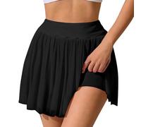 XFSRG Damen Rock Hohe Taille A Linie Skater Rock Minirock Sexy Ruffle Skirt Kurz Faltenrock Stretch Taille Ausgestellte Röcke（Schwarz/L）