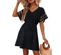 XFSRG Damen Strandkleid Chiffon V Ausschnitt Bikini Cover Up Strandponcho Strandurlaub Badeanzug Strandtunika Sommer Beach Mini Dress Beachwear Bademode Kurze Kleid（Schwarz,M）