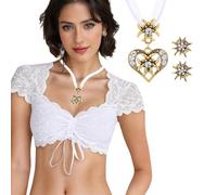 XFSRG Dirndlbluse Spitze Kurzarm Rechteckiger Ausschnitt Trachten Oberteil Damen Bluse Kurz Trachtenbluse Damen Modern(Weiß,M)