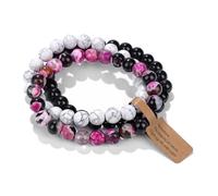XFSRG Edelstein Armband Damen Onyx Howlith Türkis Elastisches Perlenarmband verstellbar Mehrschichtiges Armband Set Naturstein Energiearmband Yoga Schmuck Chakra Perlen (07 Rosa)