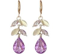XFSRG Elegante Ohrringe mit lila Tropfenanhänger und Blattdesign für Damen 925 Silber Ohrstecker Perfekt für Festivals und besondere Anlässe