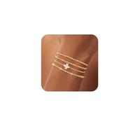 XFSRG Elegantes 4 Stück Armband Damen Schichtbare Elastische Perlen Armbänder mit Weißem Kreuz Charm Leicht Komfortabel Schmuck für Frauen (Gold-1)