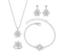 XFSRG Elegantes Schmucksets Für Damen Mit Blumen Design Halskette Armband Ohrringe Und Ring Perfekt Für Jede Gelegenheit(Silber)