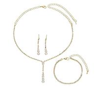 XFSRG Elegantes Schmucksets für Damen zur Hochzeit Strass Halskette Ohrringe und Armband Schmuck Set mit Zirkonia Braut und Brautjungfer Schmuckset (Gold)