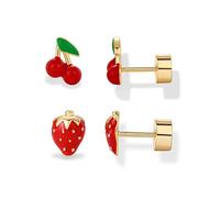 XFSRG Fruchtiges Ohrringe Set mit Erdbeer und Kirsch Motiv Hypoallergene 14K Vergoldetem Kupfer Ohrstecker Emaille Schmuck Accessoires für Alltag und Party