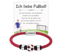 XFSRG Fußball Armband Geflochtenes Lederarmband mit Magnetverschluss Sportliches Armbander für Jungen Geschenk zum Schulanfang Geburtstag (Rot)