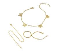 XFSRG Fußkettchen Für Damen Gold Elegant Fußkette Mit Kristallblättern Und Perlen Für Sommer Strand Schmuck (Goldschmetterling)