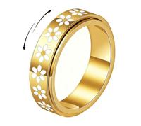 XFSRG Gänseblümchen Fidget Ring Damen Vergoldeter Schmuck aus Edelstahl Anti-Angst Anxiety Ring Dezenter Damenring für Alltag und Entspannung