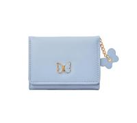 XFSRG Geldbörse Damen PU Elegante Schleife Süße Geldbeutel Glattem und Weichem Dreifach Gefaltet Mini Kurzer Portemonnaie(Blau)