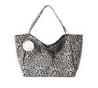 XFSRG Große Leopardentasche Canvas Umhängetasche Damen mit Pompon Anhänger 41×22×37 cm Weiche Schultertasche ohne Futter Innentasche Leichte Tasche Damen (Weiß)