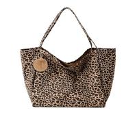 XFSRG Große Leopardentasche Canvas Umhängetasche Damen mit Pompon Anhänger 41×22×37 cm Weiche Schultertasche ohne Futter Innentasche Leichte Tasche Damen (Braun)