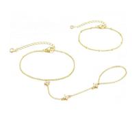 XFSRG Handkette Ring Armband 14K Gold Beschichtet Zierliche Stapelbare Ringarmbänder Modischer Verstellbarer Hypoallergener Schmuck als Geschenk (Gold 2)