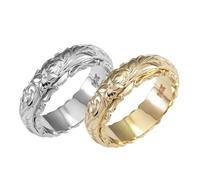 XFSRG Hawaiianischer Gravur Ring Set Zweifarbige Kupferringe in Gold und Silber mit Blütentotem Vintage Partner Ringe Schmuck Set für Damen (Umfang 51,8 mm)