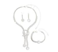 XFSRG Hochzeit Schmuck Sets für Damen Glitter Kristall Braut Halskette Vintage Strass Ohrringe und Armband Set Abendkleid Schmuckzubehör (Silber)