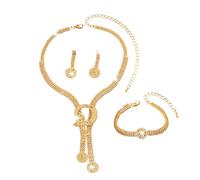 XFSRG Hochzeit Schmuck Sets für Damen Glitter Kristall Braut Halskette Vintage Strass Ohrringe und Armband Set Abendkleid Schmuckzubehör (Gold)