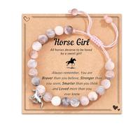 XFSRG Horse Girl Armband Handgeknüpftes Schmuckstück mit Natursteinen & Pferdeanhänger, Geschenk für starke Mädchen mit Mut, Herz & Pferdeliebe