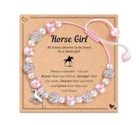 XFSRG Horse Girl Armband Handgeknüpftes Schmuckstück mit Natursteinen & Pferdeanhänger, Geschenk für starke Mädchen mit Mut, Herz & Pferdeliebe