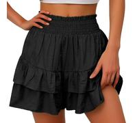 XFSRG Hosenrock Damen Sommer Hochtaillierter Rüsche Baderock Mini Tüll Schnell Trocknende Freizeit Badebekleidung für Strand Pool(Schwarz/L)