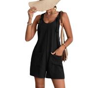 XFSRG Jumpsuit Damen Elegant Kurz Ärmellos Sommer Romper Lässige Outfits Locker Eng Anliegend Bodysuit Women Schwarzer mit Taschen One Piece Outfits（M）