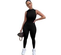 XFSRG Jumpsuit Damen Sommer Lang Ärmellos Bodycon Overall Sportlich Hosenanzug Elegant Einteiler Romper Turnanzug Onesie Jumpsuit für Freizeit Alltag Party