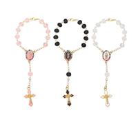 XFSRG Katholische Rosenkranz 3 Stück Rückspiegel Auto Anhänger Taufe Kommunion Kruzifix Perlen Armband Holy Mary Amulett Religiöses Geschenk für Frauen Herren