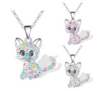 XFSRG Kette Kinder Mädchen 3 Stück Halsketten mit Süßen Katzenanhängern mit Diamantbesatz Weihnachts und Geburtstagsgeschenke für Kinder Mädchen Frauen