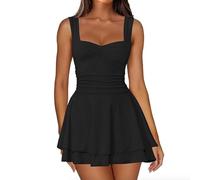 XFSRG Kleid Damen Sexy Ärmellos Quadratischer Ausschnitt Bodycon Elegant Rüschen Minikleid Cocktailkleid Abendkleider Partykleid(Schwarz/S)
