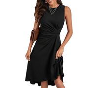 XFSRG Kleid Damen Sexy Ärmelloses Rundhals Rüschen Enges Elegant A Linie mit Taillenfalten Cocktailkleid Abendkleider Partykleid(Schwarz/M)