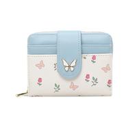 XFSRG Kleines Portemonnaie Damen Portmonee Klein mit Blumen und Schmetterlingsprint Münzfach 4 Kartenfächer Kompaktes Portmonee Mini Geldbeutel Mädchen (Blau)