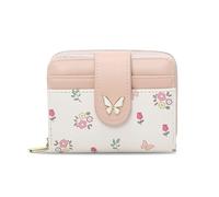 XFSRG Kleines Portemonnaie Damen Portmonee Klein mit Blumen und Schmetterlingsprint Münzfach 4 Kartenfächer Kompaktes Portmonee Mini Geldbeutel Mädchen (Rosa)