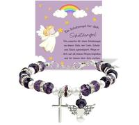 XFSRG Kommunion Armband für Mädchen Verstellbar Kristallperlen Armbänder Taufgeschenk mit Schutzengel Kreuz Charme Maedchen Erstkommunion Taufe Konfirmation Geschenk (Lila)