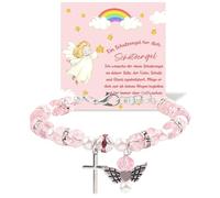 XFSRG Kommunion Armband für Mädchen Verstellbar Kristallperlen Armbänder Taufgeschenk mit Schutzengel Kreuz Charme Maedchen Erstkommunion Taufe Konfirmation Geschenk (Rosa)