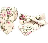 XFSRG Krawatten für Herren Set mit Blumenmuster Fliegen und Taschentuch Geeignet für Hochzeit Party Weihnachten Modisches Accessoire (Hellbeige)