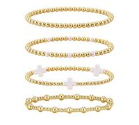 XFSRG Kreuz Armbänder Set 4 Stück Perlen Armband Layering Elastisch Perlenarmband Armreif Damen Stapelbare Boho Stretch Armband Set Modeschmuck für Frauen Mädchen