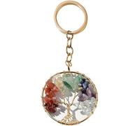 XFSRG Lebensbaum Schlüsselanhänger mit Naturstein Perlen Handgefertigt Schmuck Anhänger Damen Taschenanhänger Rund Baum Des Lebens