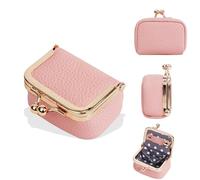 XFSRG Mini Schmuckkästchen aus echtem Leder Schmuckorganizer Klein Tragbar Schmucketui mit Kussverschluss für Ohrringe Ringe Ketten und Armbänder (Rosa)