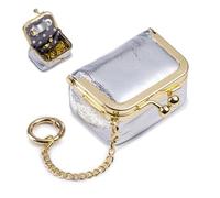 XFSRG Mini Schmuckkästchen aus echtem Leder Schmuckorganizer Klein Tragbar Schmucketui mit Kussverschluss für Ohrringe Ringe Ketten und Armbänder (Silber)