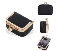 XFSRG Mini Schmuckkästchen aus echtem Leder Schmuckorganizer Klein Tragbar Schmucketui mit Kussverschluss für Ohrringe Ringe Ketten und Armbänder (Schwarz)