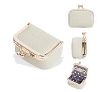 XFSRG Mini Schmuckkästchen aus echtem Leder Schmuckorganizer Klein Tragbar Schmucketui mit Kussverschluss für Ohrringe Ringe Ketten und Armbänder (Beige)