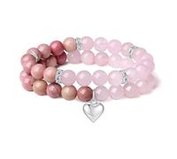 XFSRG Naturstein Perlenarmband Damen, 2 Stück Heilsteine Elastische Edelstein Armbänder Yoga Armbänder Perlen Anti Belastungen Armband für Freundin Schwester(Rosa)