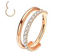 XFSRG Nostril Piercing Stecker Kristall Doppelring Silber Nasenstecker Nasenpiercing Schmuck für Damen Herren (Roségold)