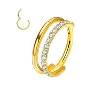 XFSRG Nostril Piercing Stecker Kristall Doppelring Silber Nasenstecker Nasenpiercing Schmuck für Damen Herren (Gold)