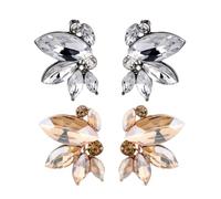 XFSRG Ohrringe Damen Kristall Blumen Design Ohrstecker Elegante Schmuck Accessoires für Mädchen (Weiß+Champagner)